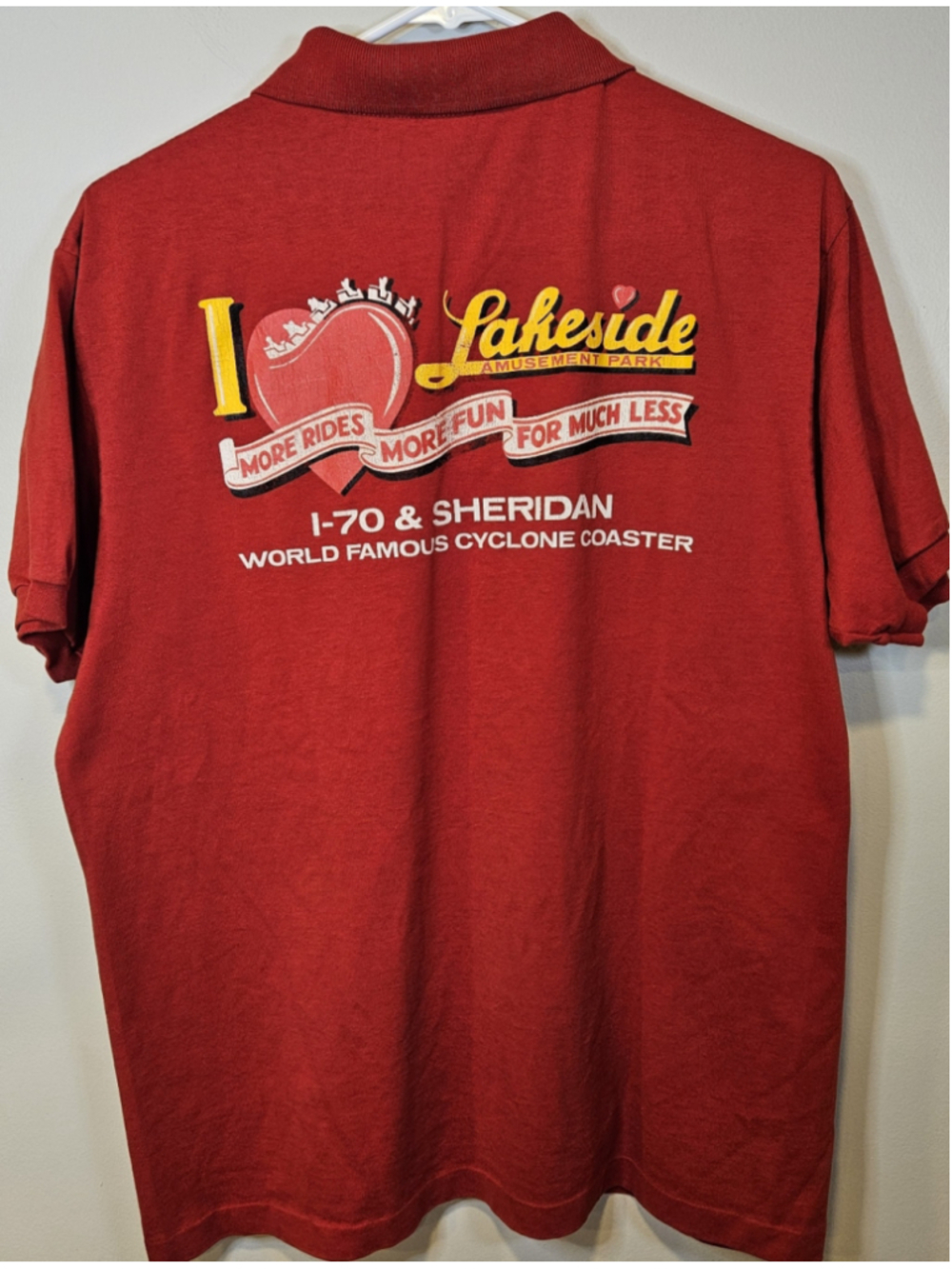 Vintage Lakeside Amusement Park Polo Shirt Cyclone Coaster USA Large